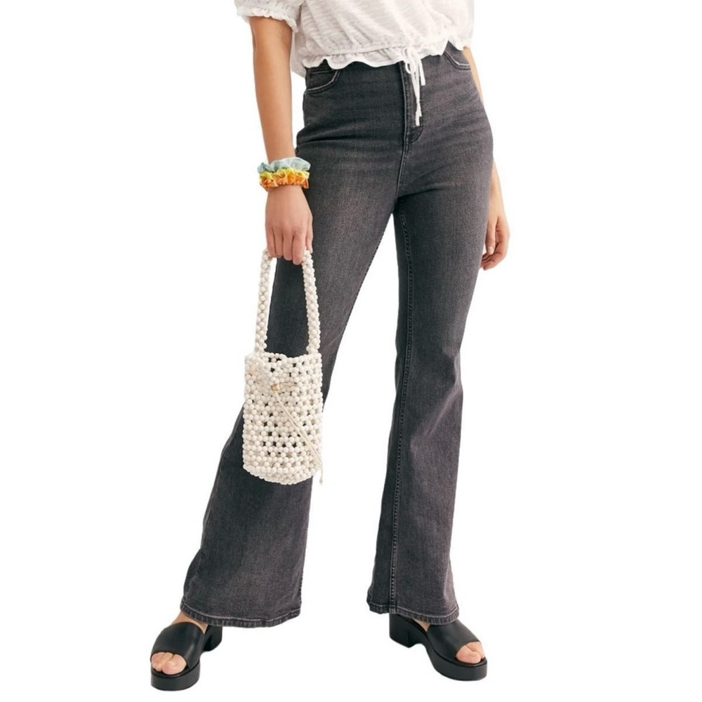 FREE‎ PEOPLE Women's Night Fall Black Robin High Waist Flare Jeans